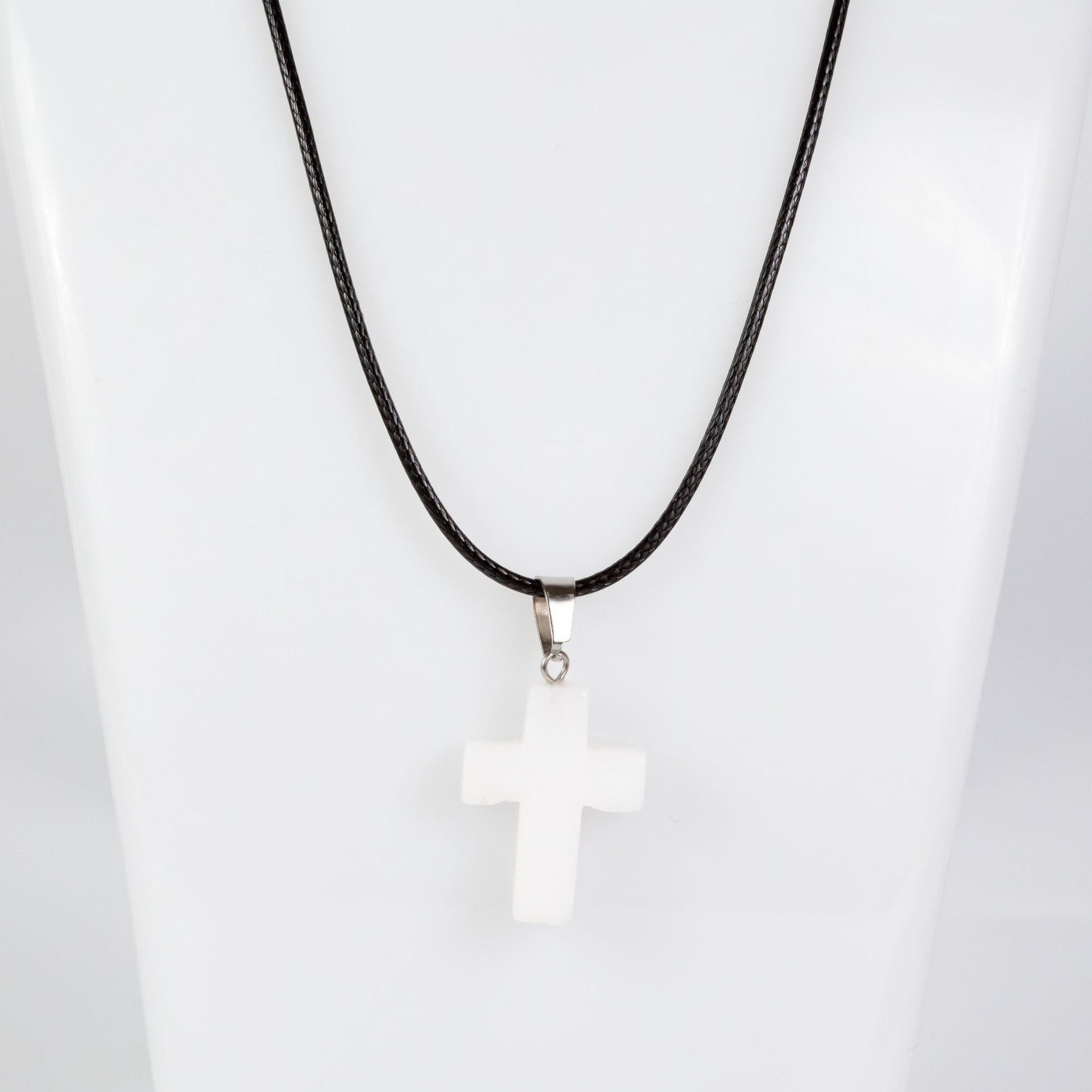 Wholesale 10Pcs White Jade Gemstone Cross Pendant Cord Necklaces