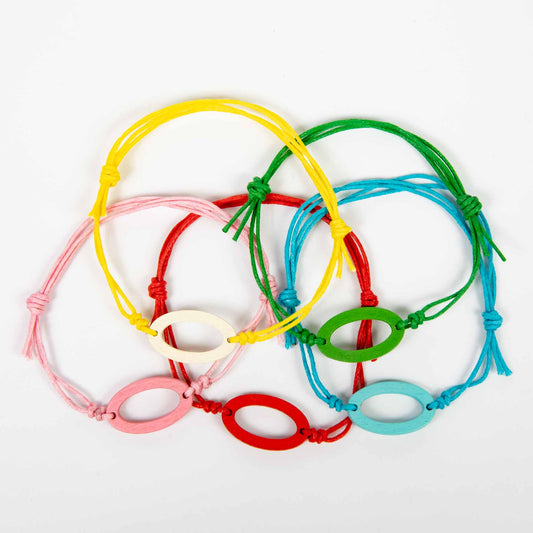 Wholesale 10Pcs Oval Wooden Charm, Cord Bracelets - Mixed Colour