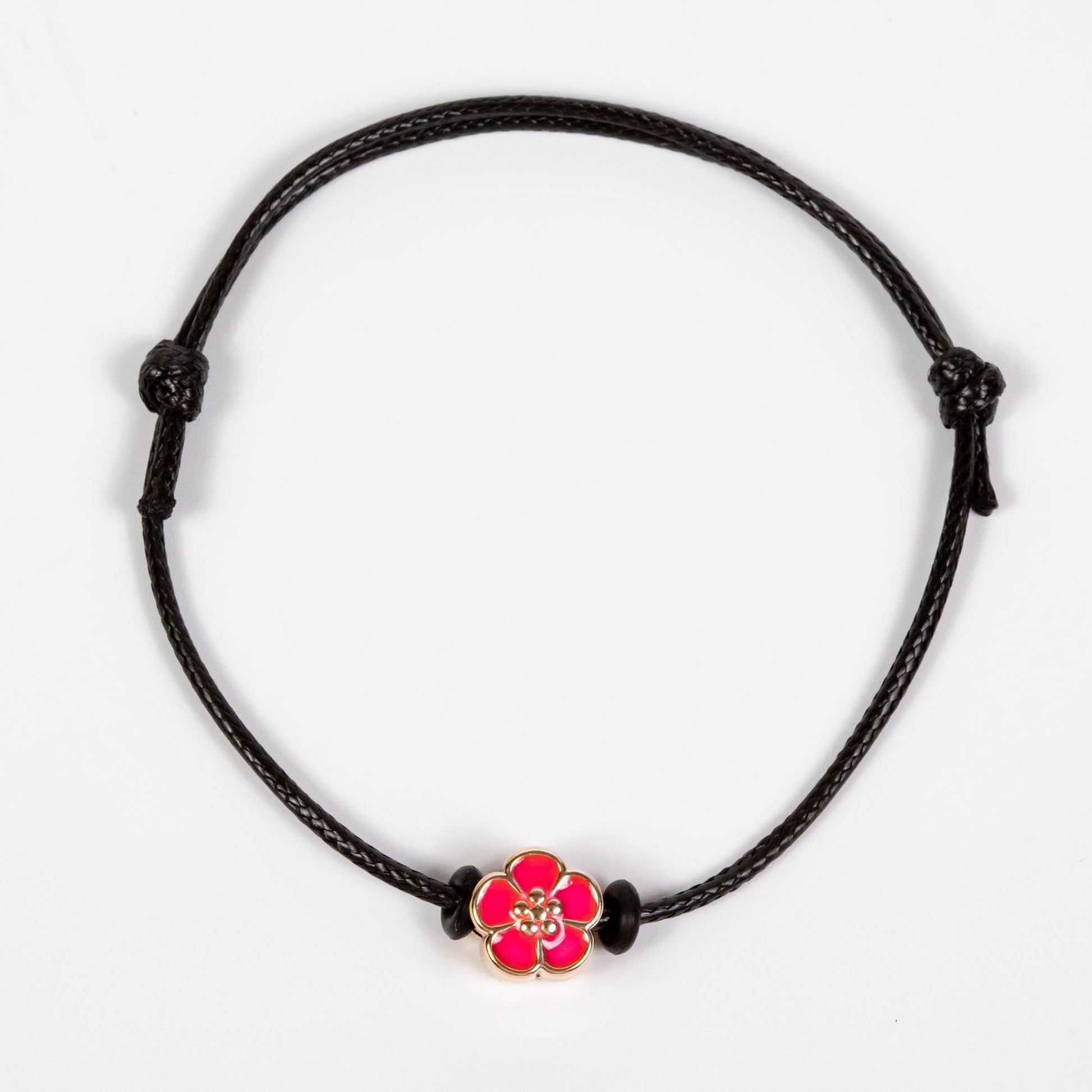 Wholesale 10Pcs Flower Acrylic Charm Bracelet, Black Cord - Mixed Colour