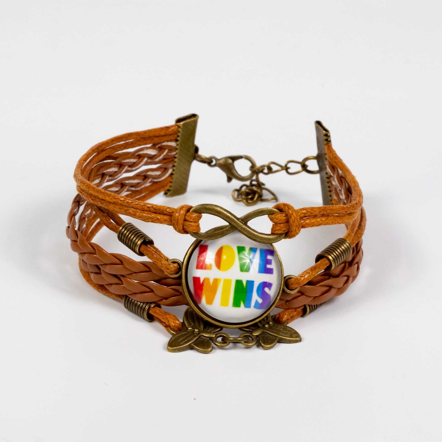 Wholesale 10Pcs Pride Love Wins Rainbow Glass Pendant Bracelet PU Leather With Metal Clasp