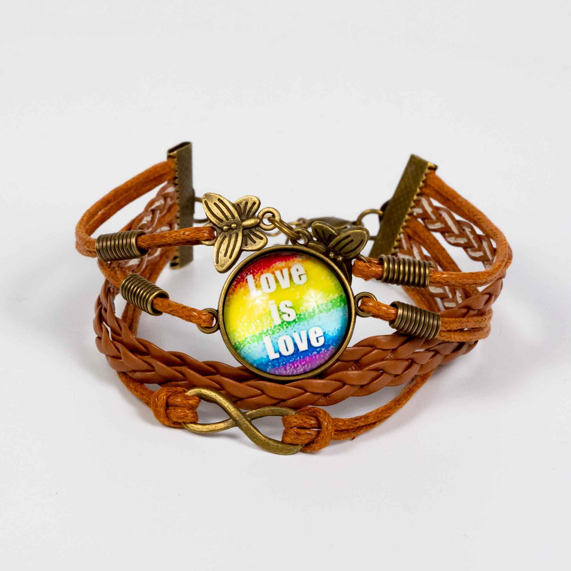 Wholesale 10Pcs Pride Rainbow Love Is Love Glass Pendant Bracelet PU Leather, Metal Clasp