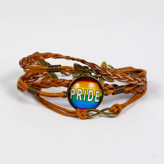 Wholesale 10Pcs Pride Slogan Rainbow Glass Pendant Bracelet PU Leather, Metal Clasp