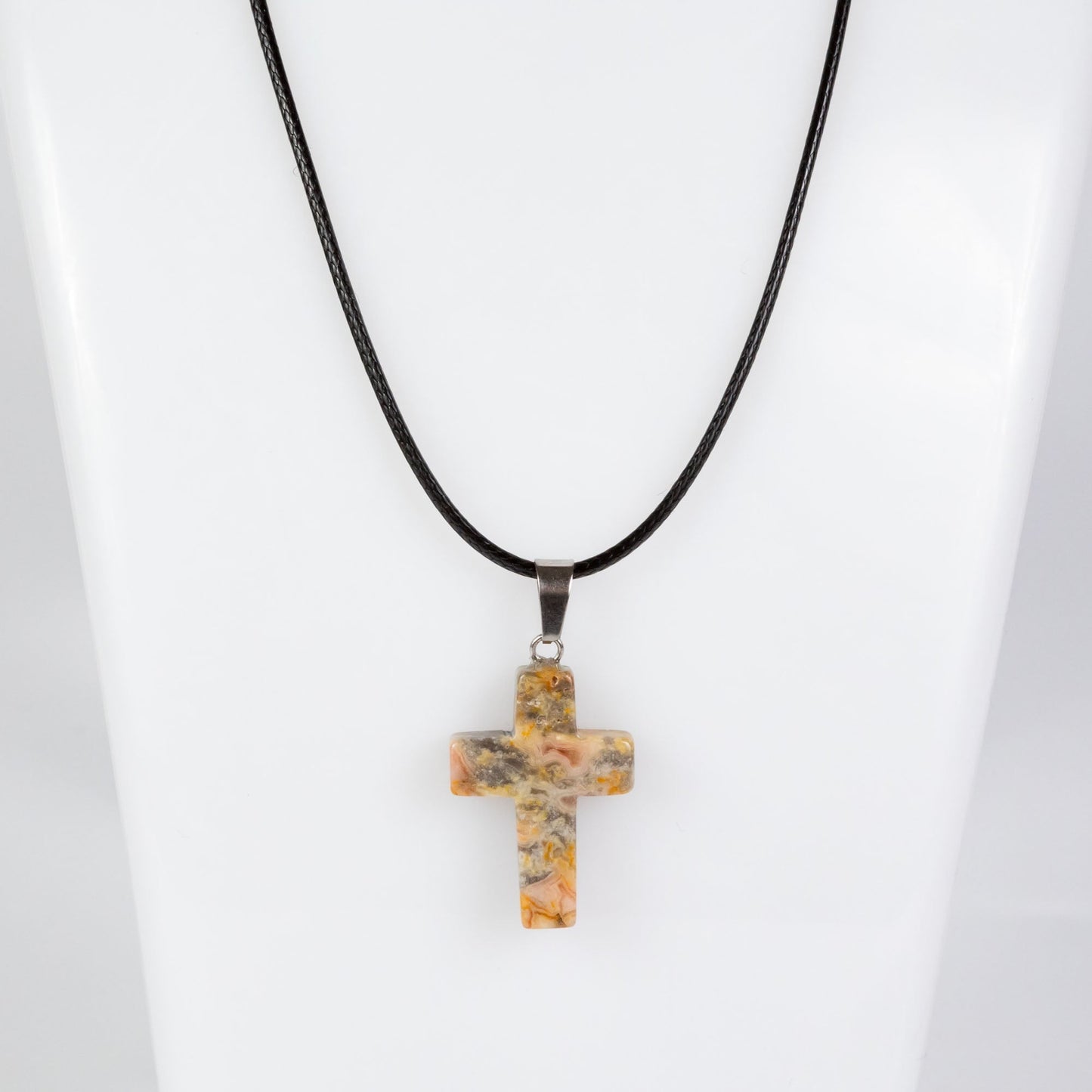 Wholesale 10Pcs Crazy Agate Gemstone Cross Pendant Cord Necklaces