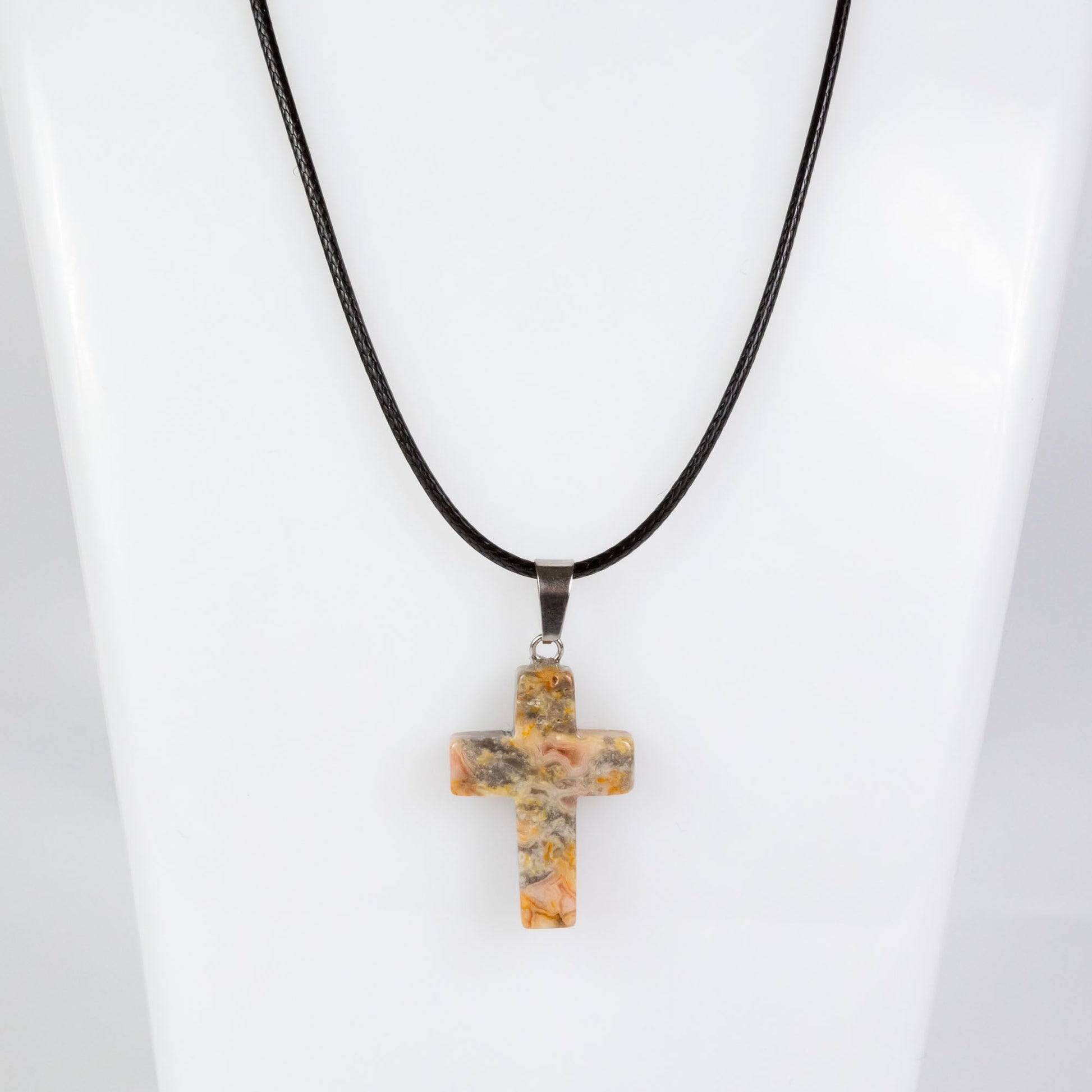 Wholesale 10Pcs Crazy Agate Gemstone Cross Pendant Cord Necklaces