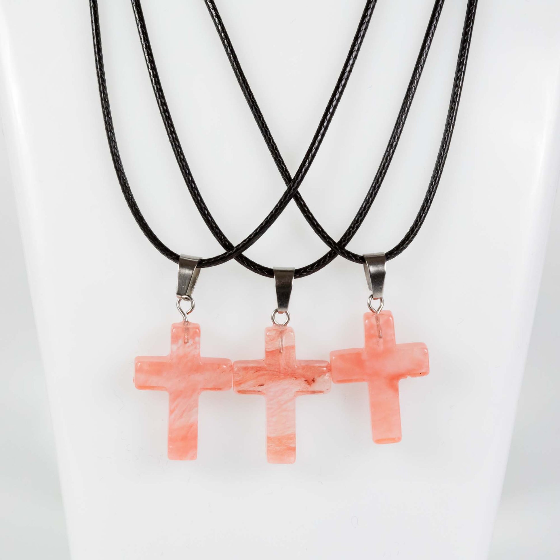 Wholesale 10Pcs Cherry Quartz Gemstone Cross Pendant Cord Necklaces