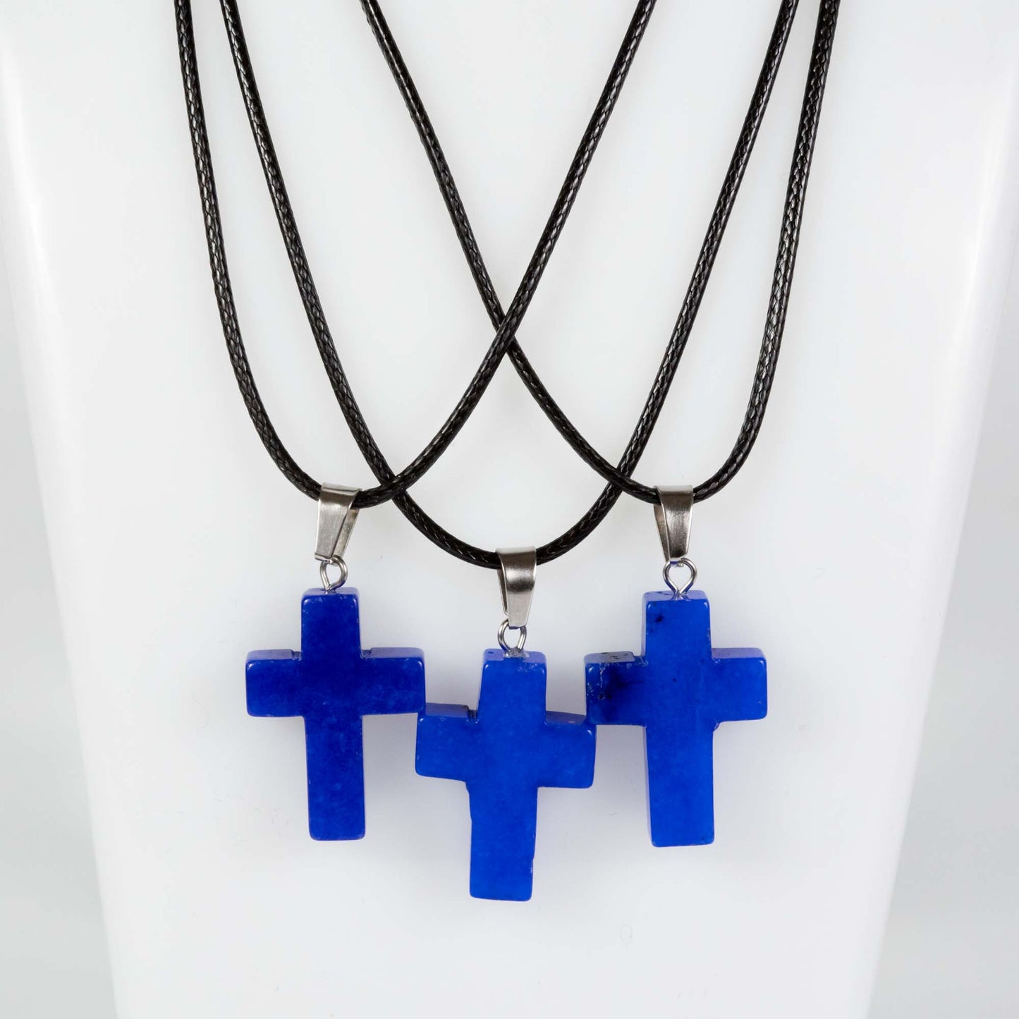 Wholesale 10Pcs White Jade Dyed Blue Gemstone Cross Pendant Necklaces