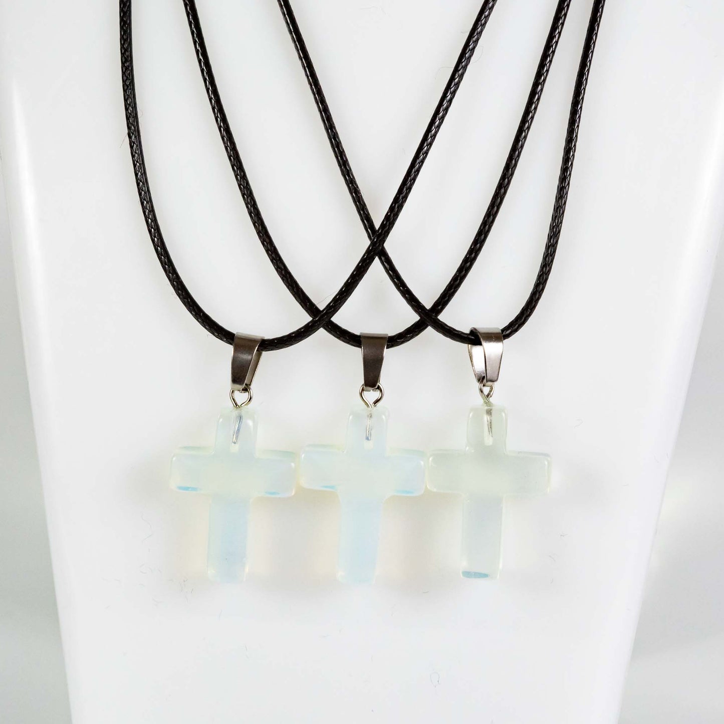 Wholesale 10Pcs Opalite Gemstone Cross Pendant Cord Necklaces