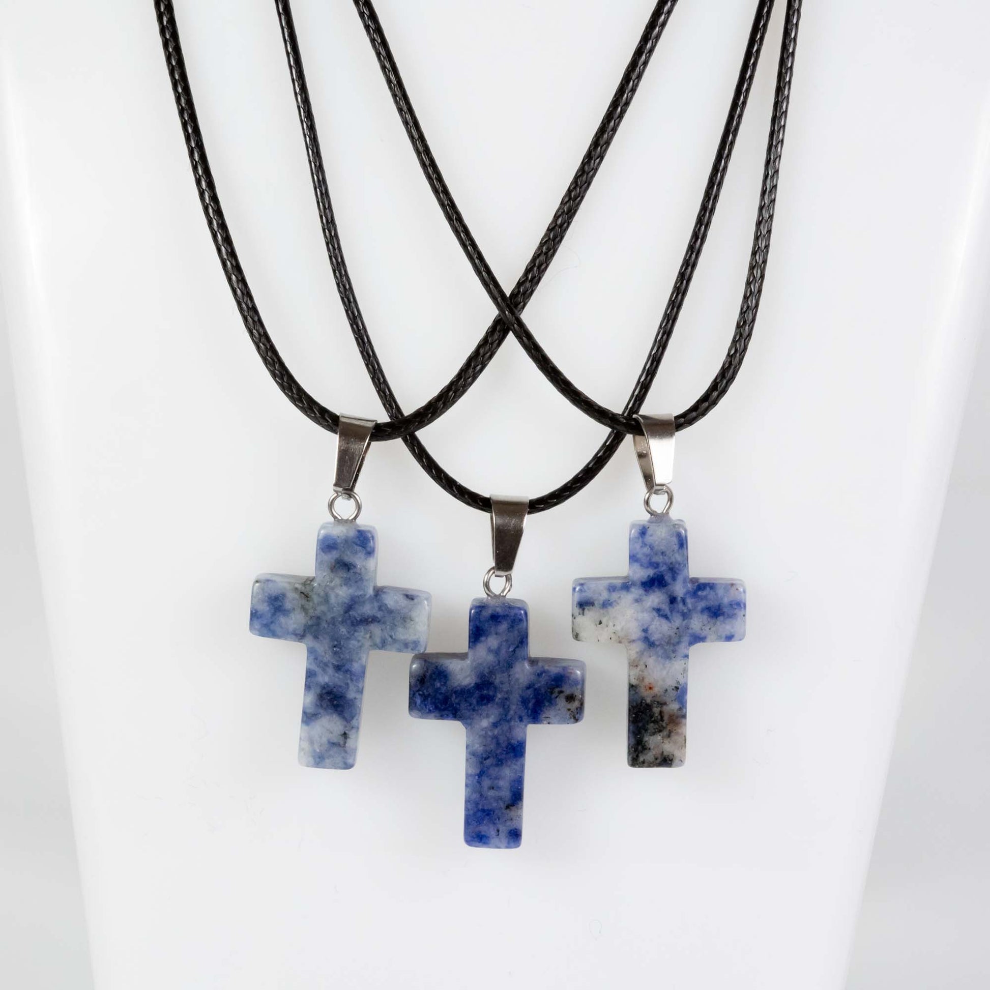 Wholesale 10Pcs Blue Spot Jasper Gemstone Cross Pendant Cord Necklaces