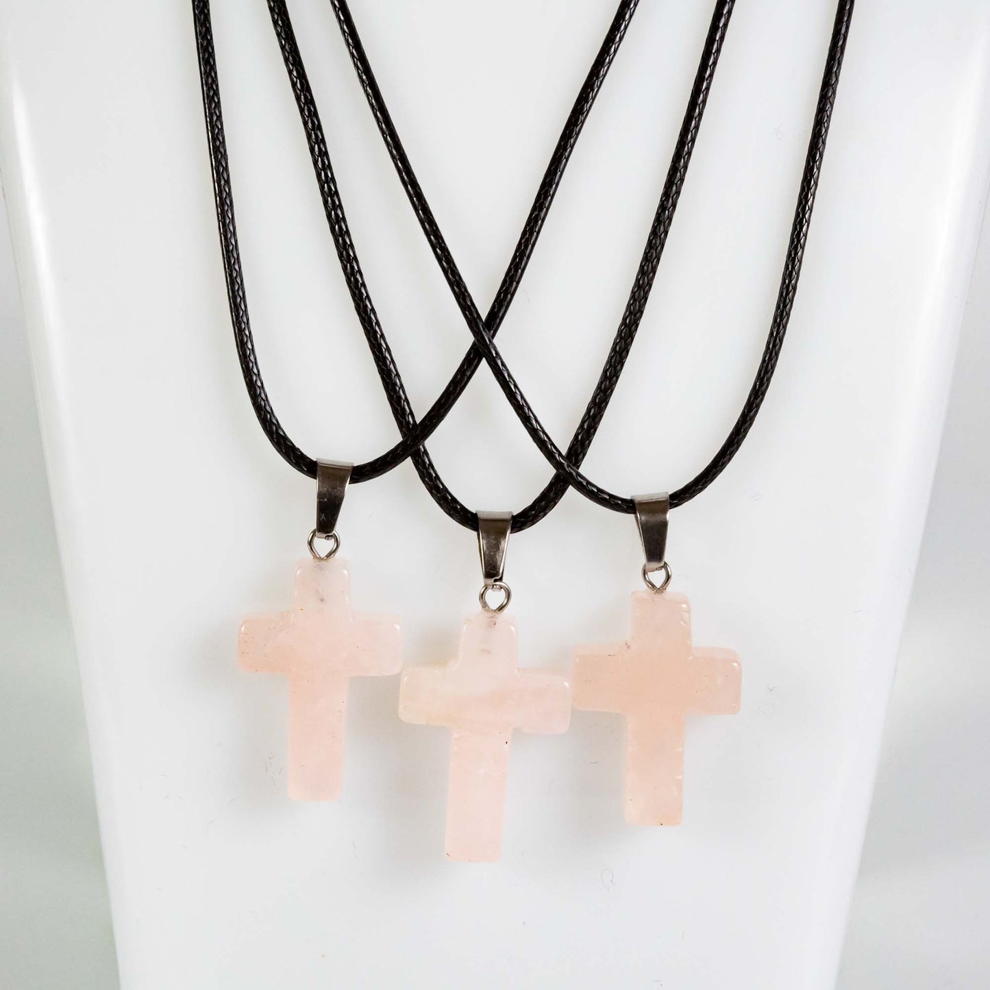 Wholesale 10Pcs Rose Quartz Gemstone Cross Pendant Cord Necklaces