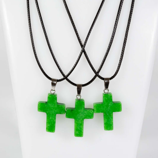 Wholesale 10Pcs Malaysia Jade Gemstone Cross PendantCord Necklaces