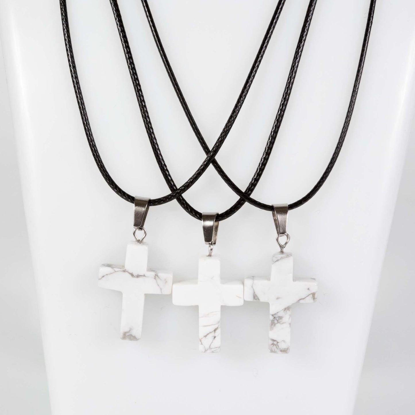 Wholesale 10Pcs White Howlite Gemstone Cross Pendant Cord Necklaces