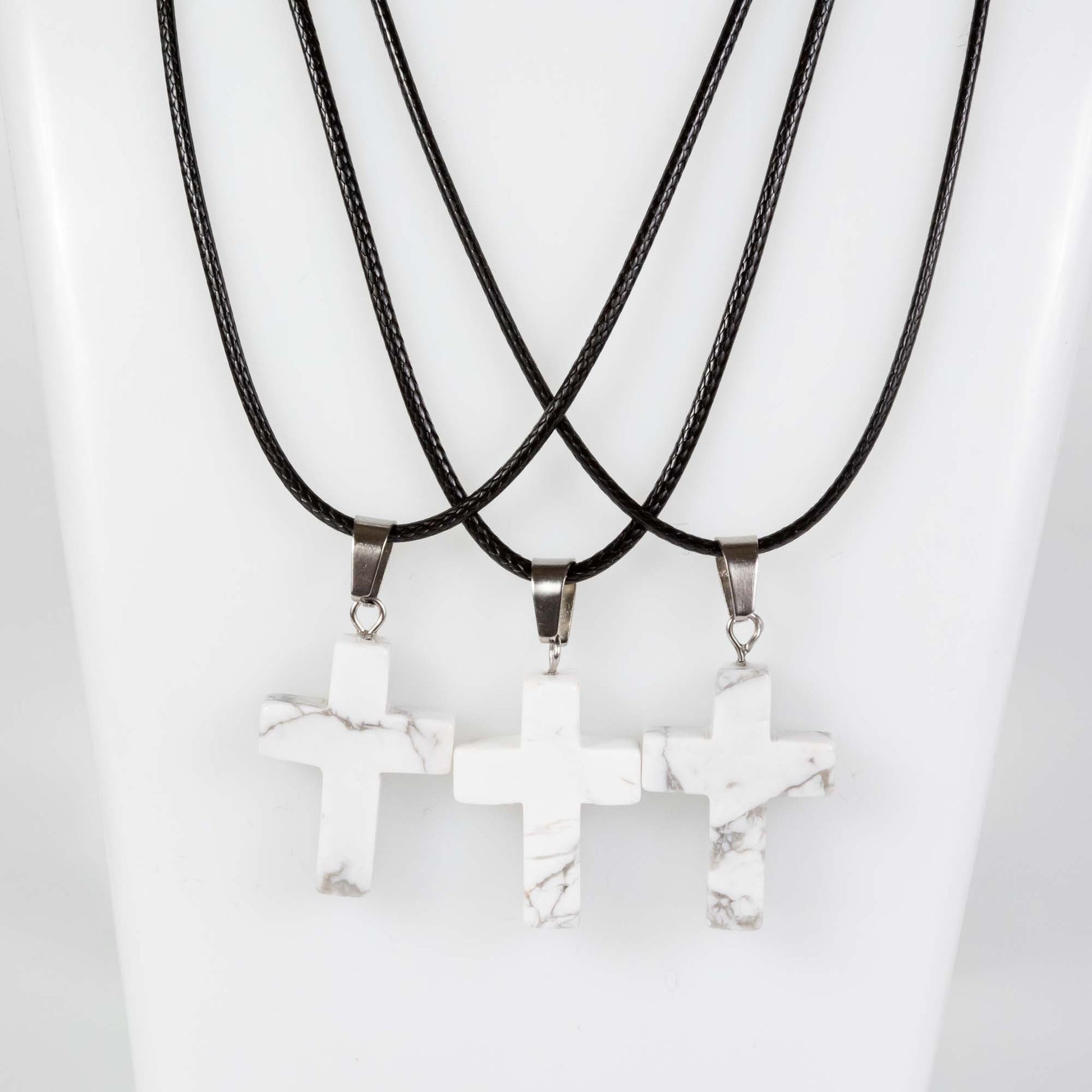 Wholesale 10Pcs White Howlite Gemstone Cross Pendant Cord Necklaces