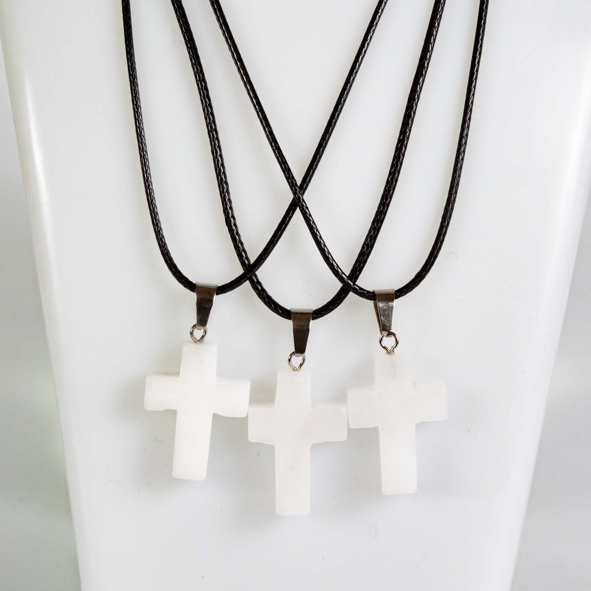 Wholesale 10Pcs White Jade Gemstone Cross Pendant Cord Necklaces