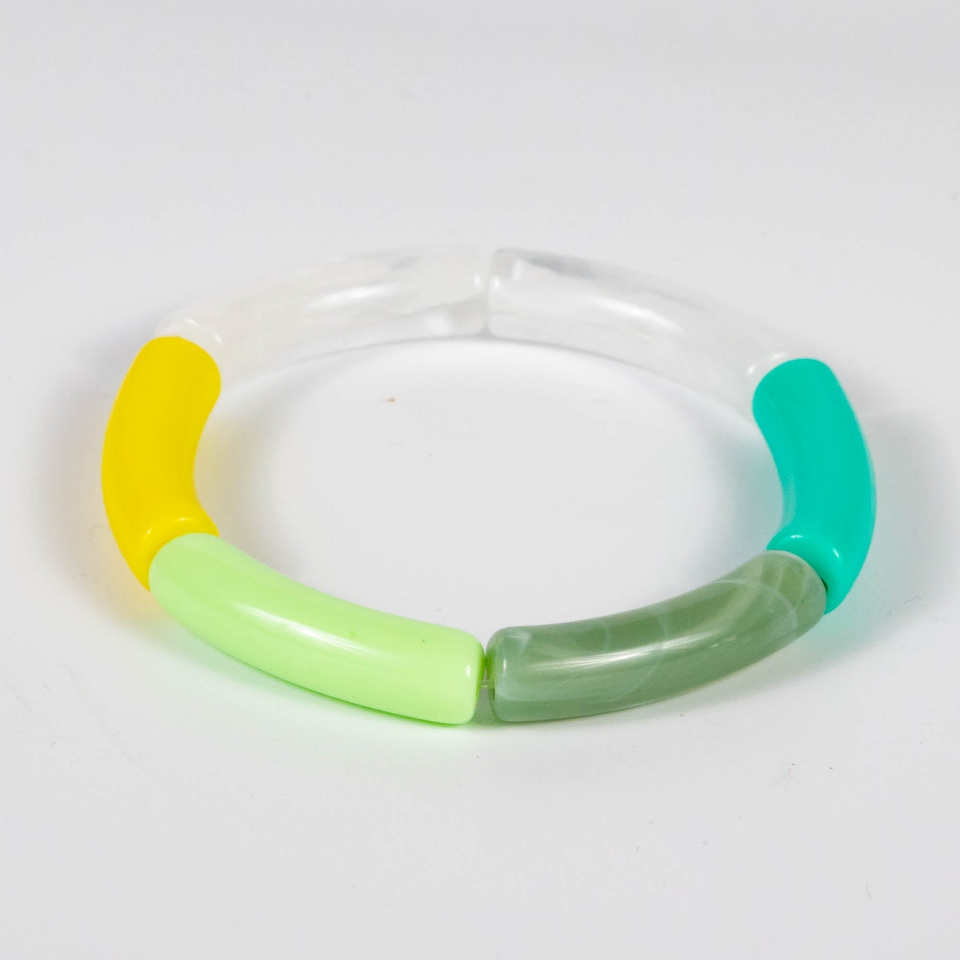 Wholesale 10Pcs Green & Yellow Tube Shaped Acrylic Bracelets