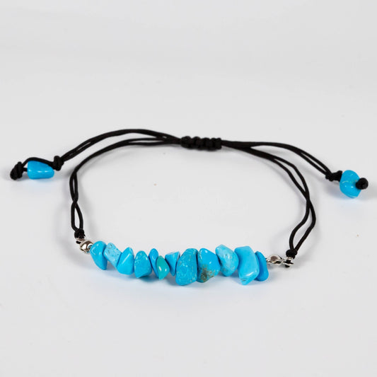 Wholesale 10Pcs Blue Synthetic Turquoise Chip Gemstone Black Cord Anklet & Bracelets