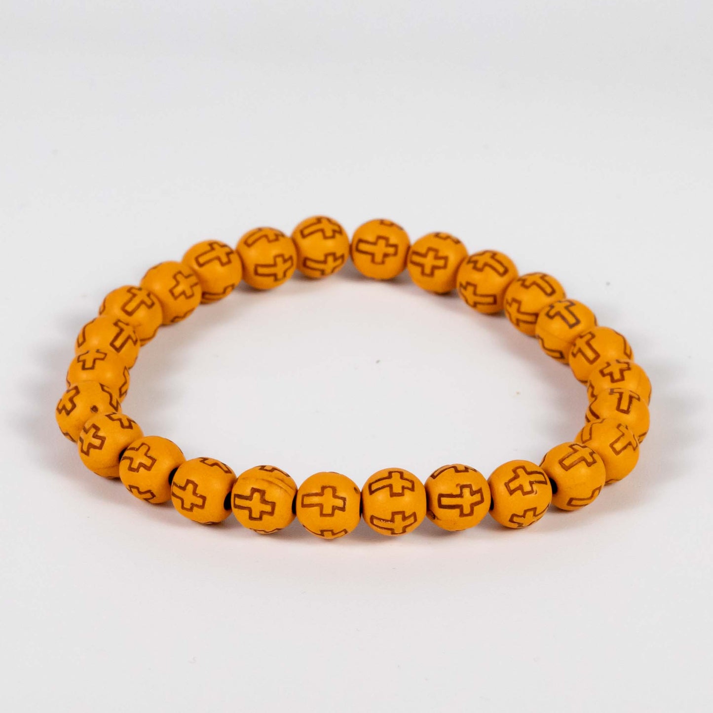 Wholesale 10Pcs Cross Symbol Spiritual Bracelets Acrylic Wood Style Round Beads