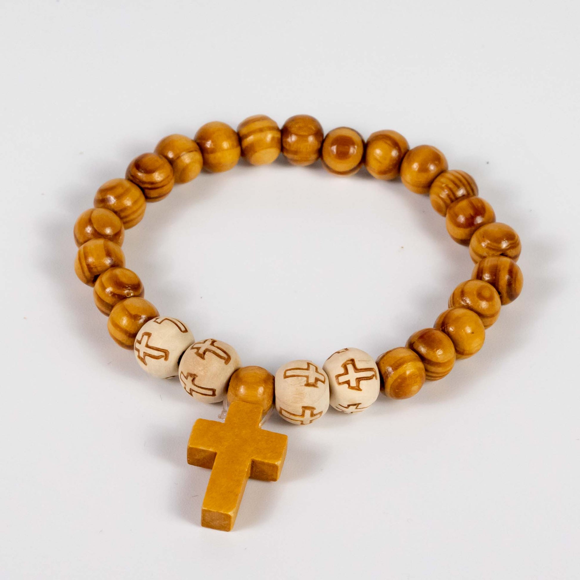 Cross Pendant, Wood & Acrylic Cross Beads Spiritual Bracelet