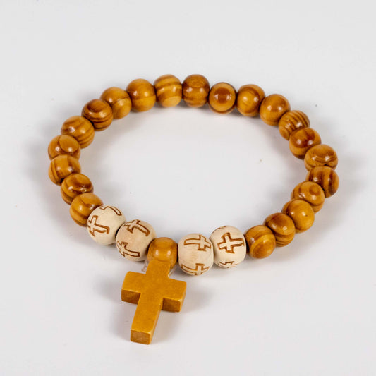 Wholesale 10Pcs Cross Pendant, Wood & Acrylic Cross Beads Spiritual Bracelet