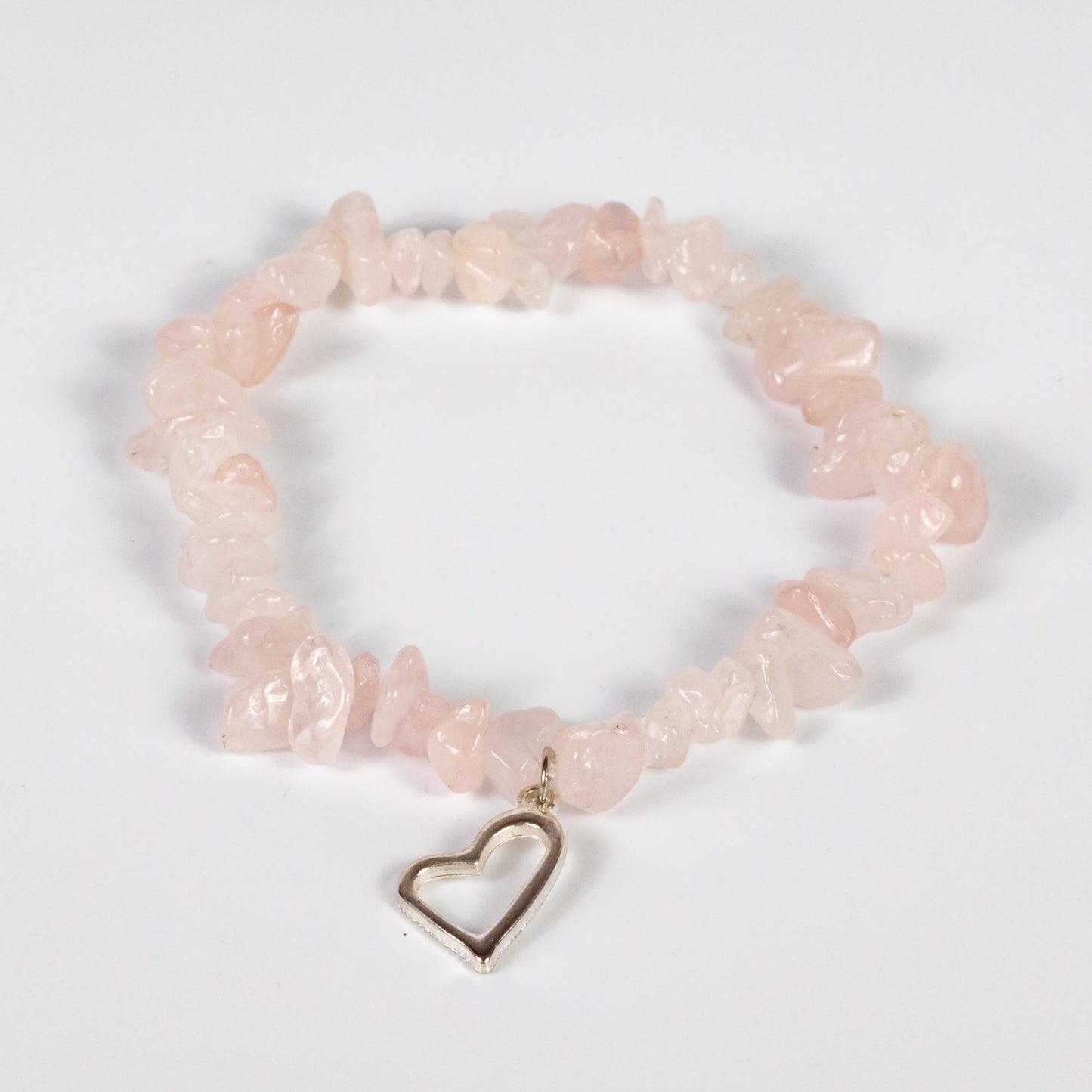 Wholesale 10Pcs Heart Charm Pendant Stretch Chip Bracelets, Rose Quartz Gemstones