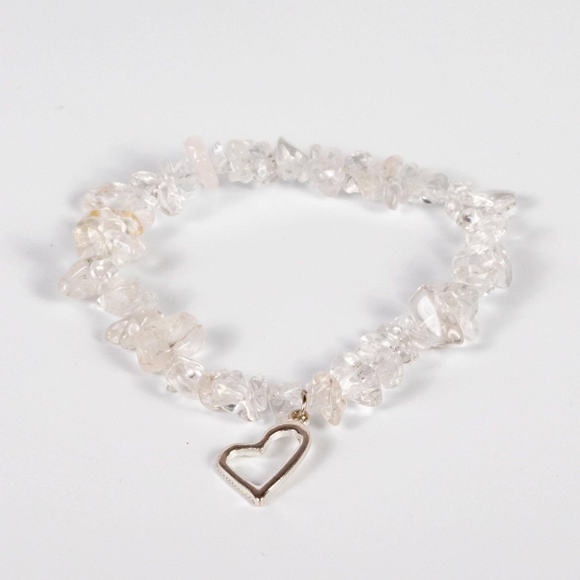 Wholesale 10Pcs Heart Charm Pendant Stretch Chip Bracelets, Clear Crystal Quartz Gemstones