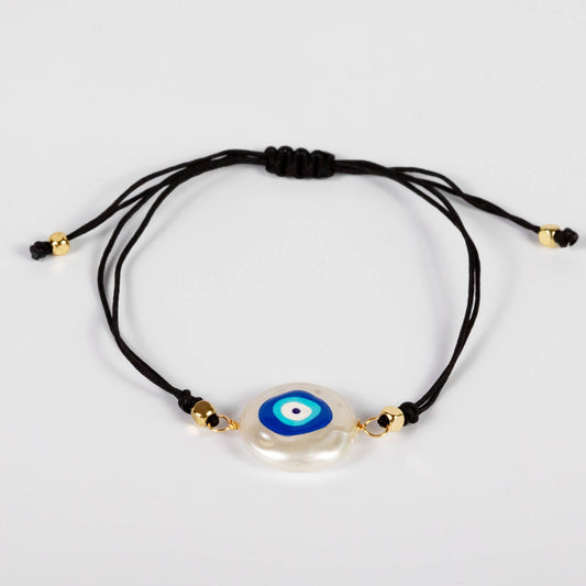 Wholesale 10Pcs Evil Eye Acrylic Pearl Charm, Black Cord Spiritual Anklet & Bracelet