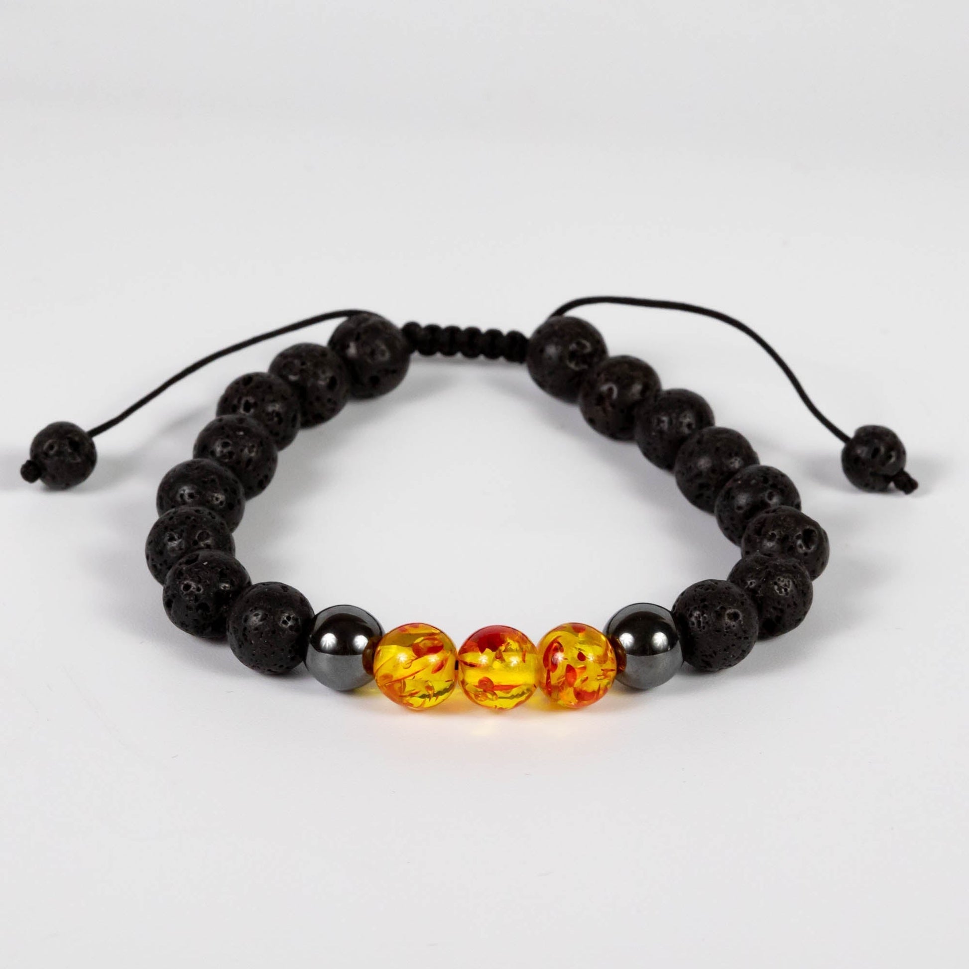 Wholesale 10Pcs Amber Imitation, Hematite, Lava Rock Round Bead Cord Bracelet