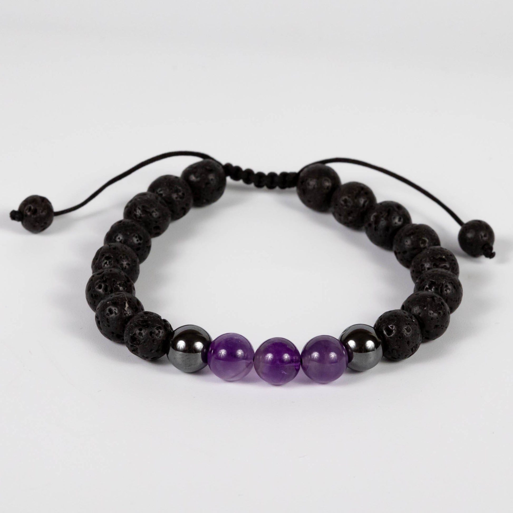 Amethyst & Synthetic Hematite Cord Bracelet With Lava Rock Beads, 10 Pack