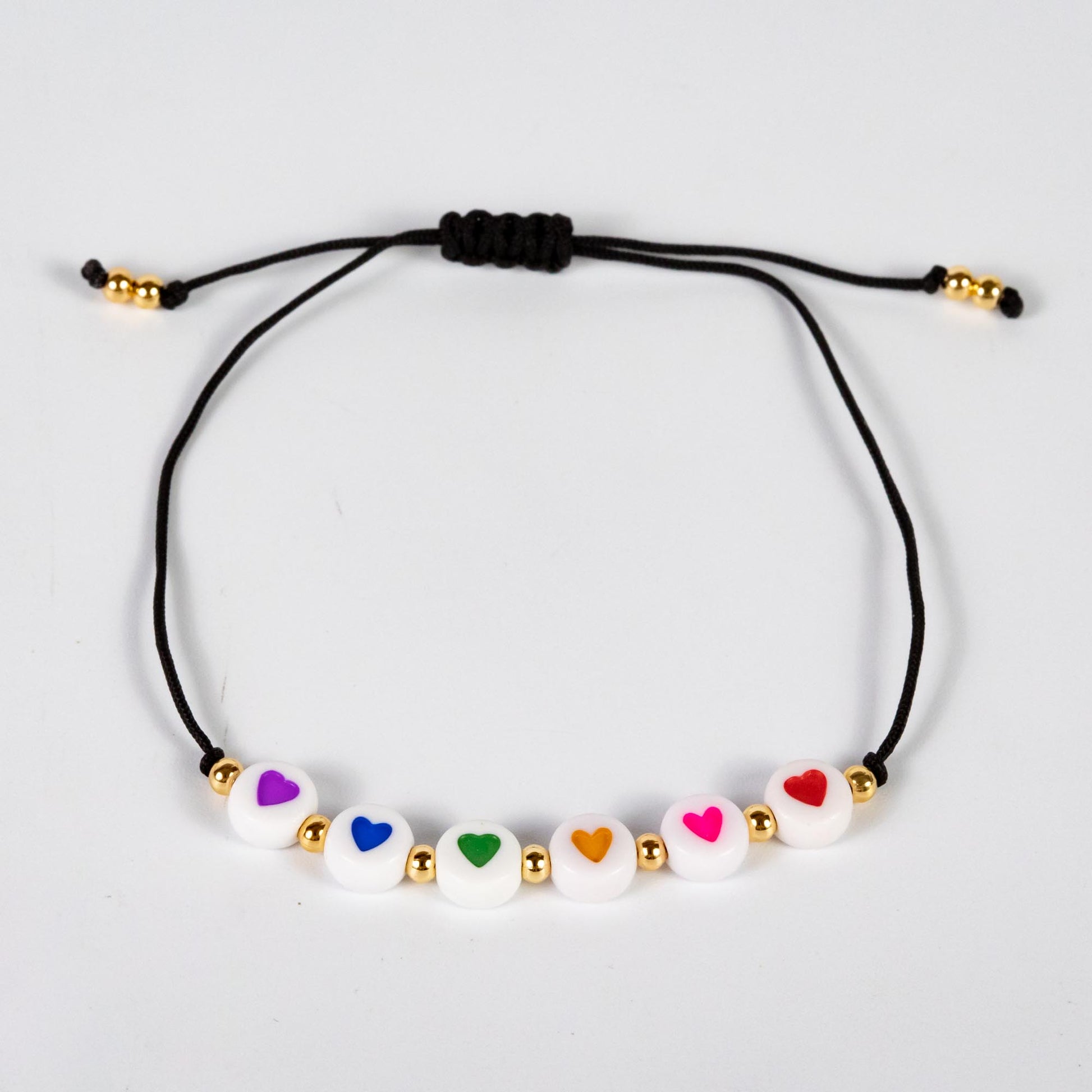 Wholesale 10Pcs White & Rainbow Heart Acrylic Bead Bracelet, Black Cord