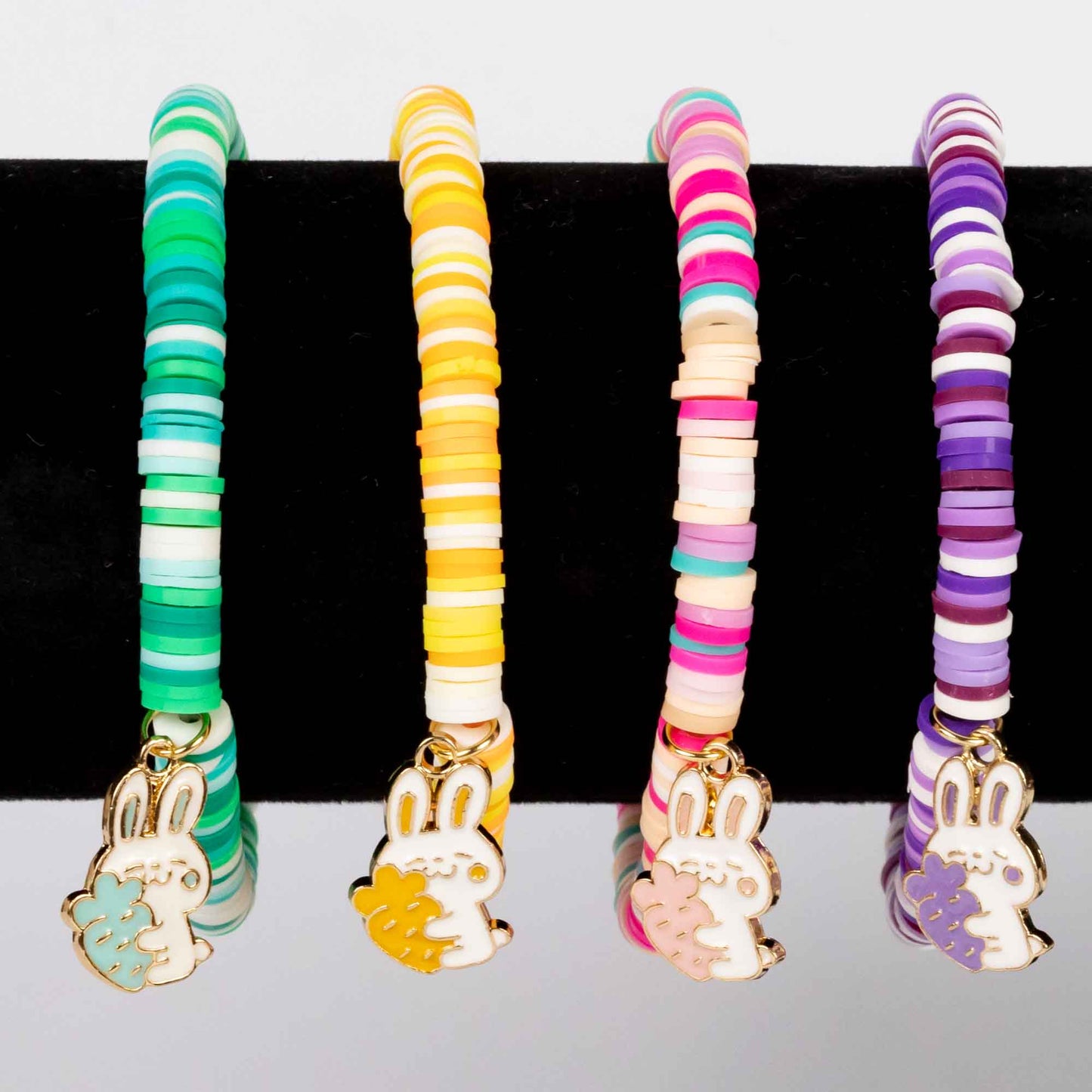 Wholesale 10Pcs Rabbit Enamel Charm Pendant, Polymer Clay Heishi Bracelet - Mixed Colour