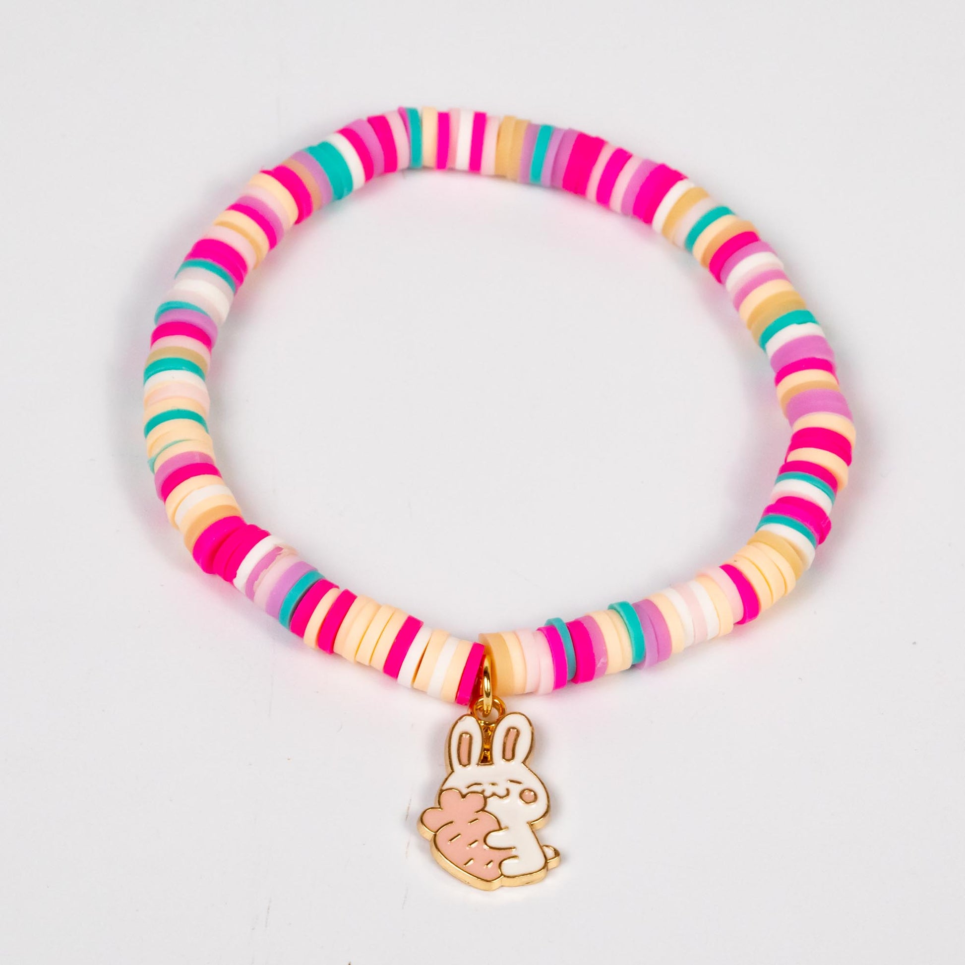 Wholesale 10Pcs Rabbit Enamel Charm Pendant, Polymer Clay Heishi Bracelet - Mixed Colour