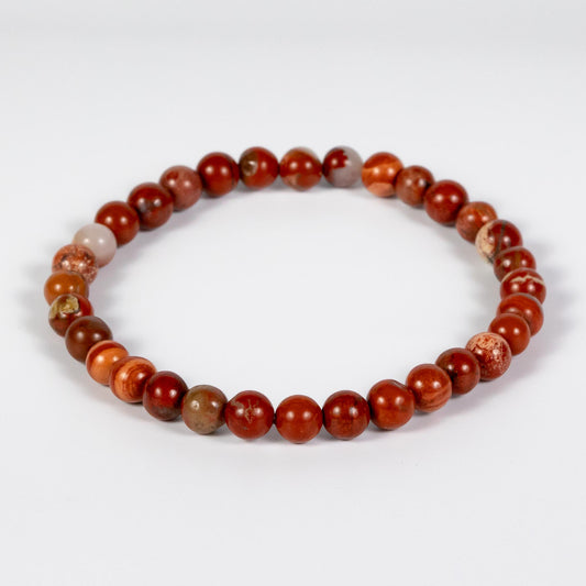 Wholesale 10Pcs Red Jasper 6mm Round Bead Stretch Gemstone Bracelets