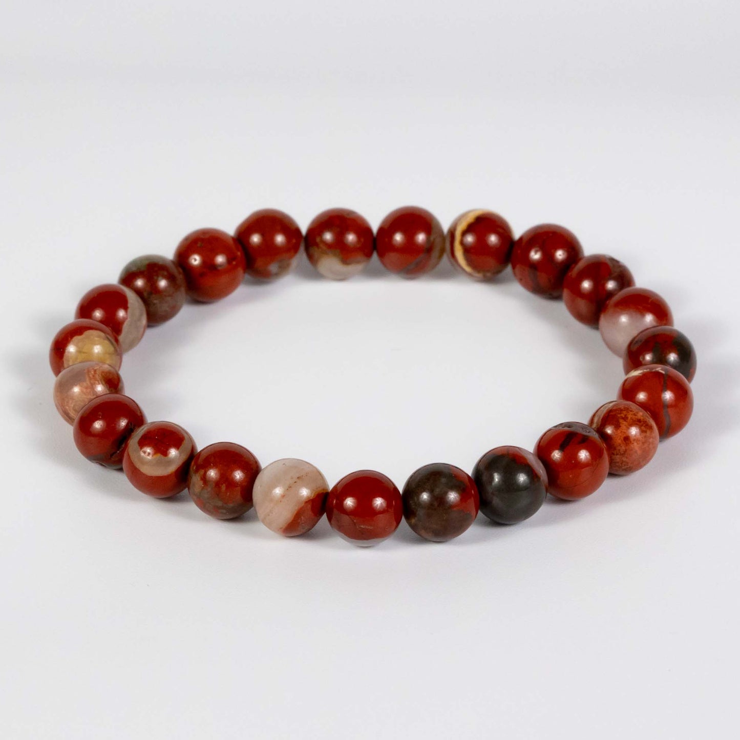 Wholesale 10Pcs Red Jasper 8mm Round Bead Stretch Gemstone Bracelets