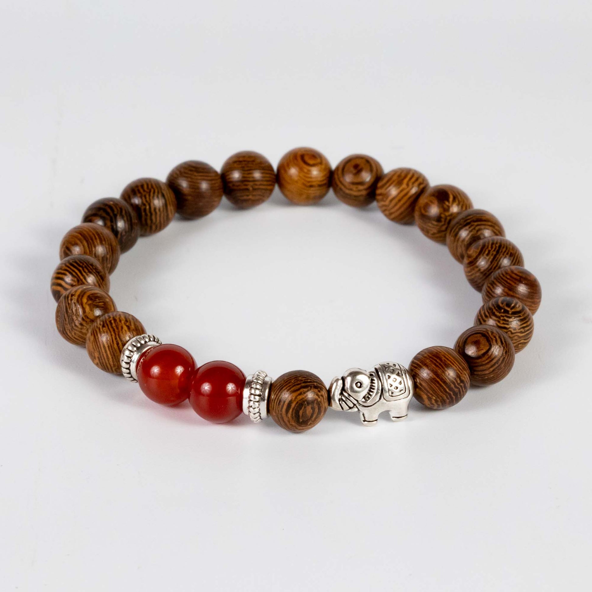 Wholesale 10Pcs Silver Elephant Bracelet, Carnelian & Wooden Beads