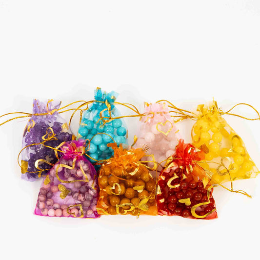 Wholesale 10Pcs Small Heart Printed Organza Gift Bags - Mixed