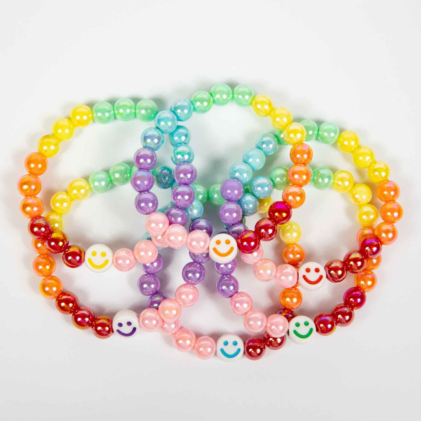 Wholesale 10Pcs Smiley Face Acrylic Rainbow Bracelet - Mixed Colour