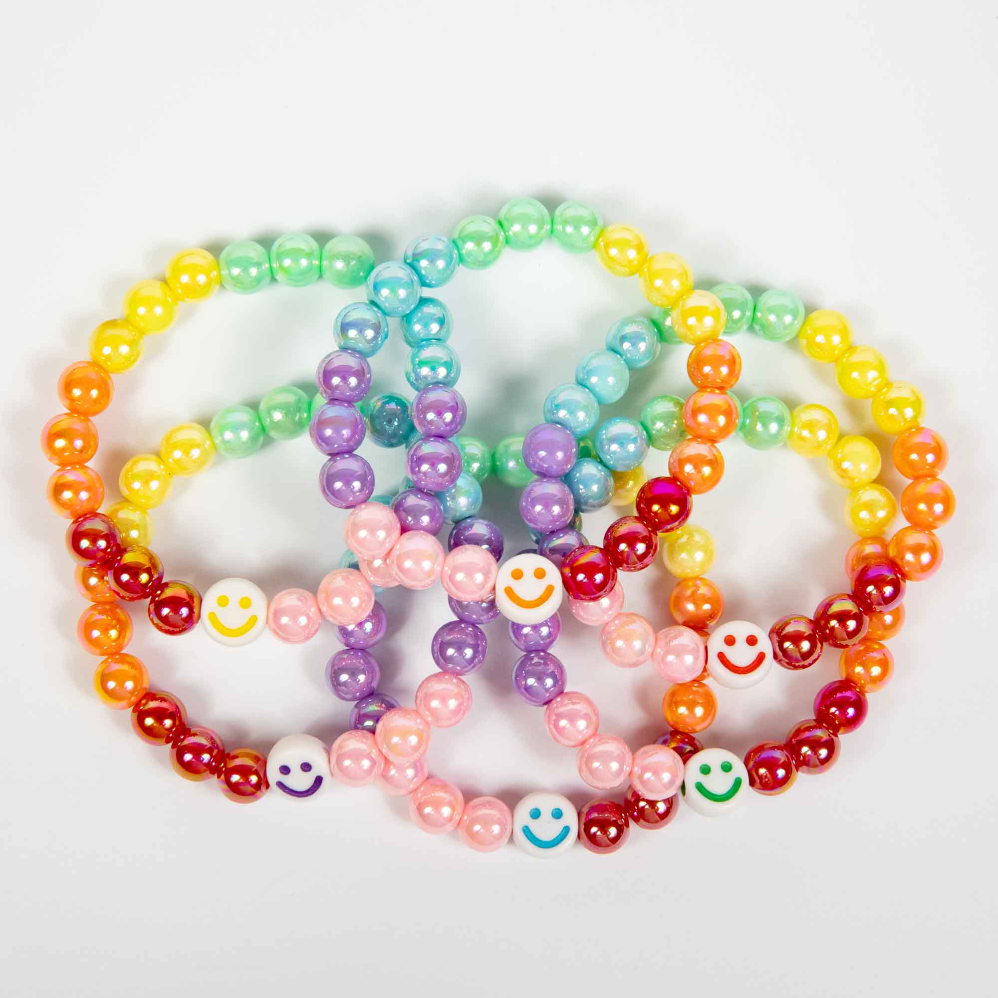 Wholesale 10Pcs Smiley Face Acrylic Rainbow Bracelet - Mixed Colour