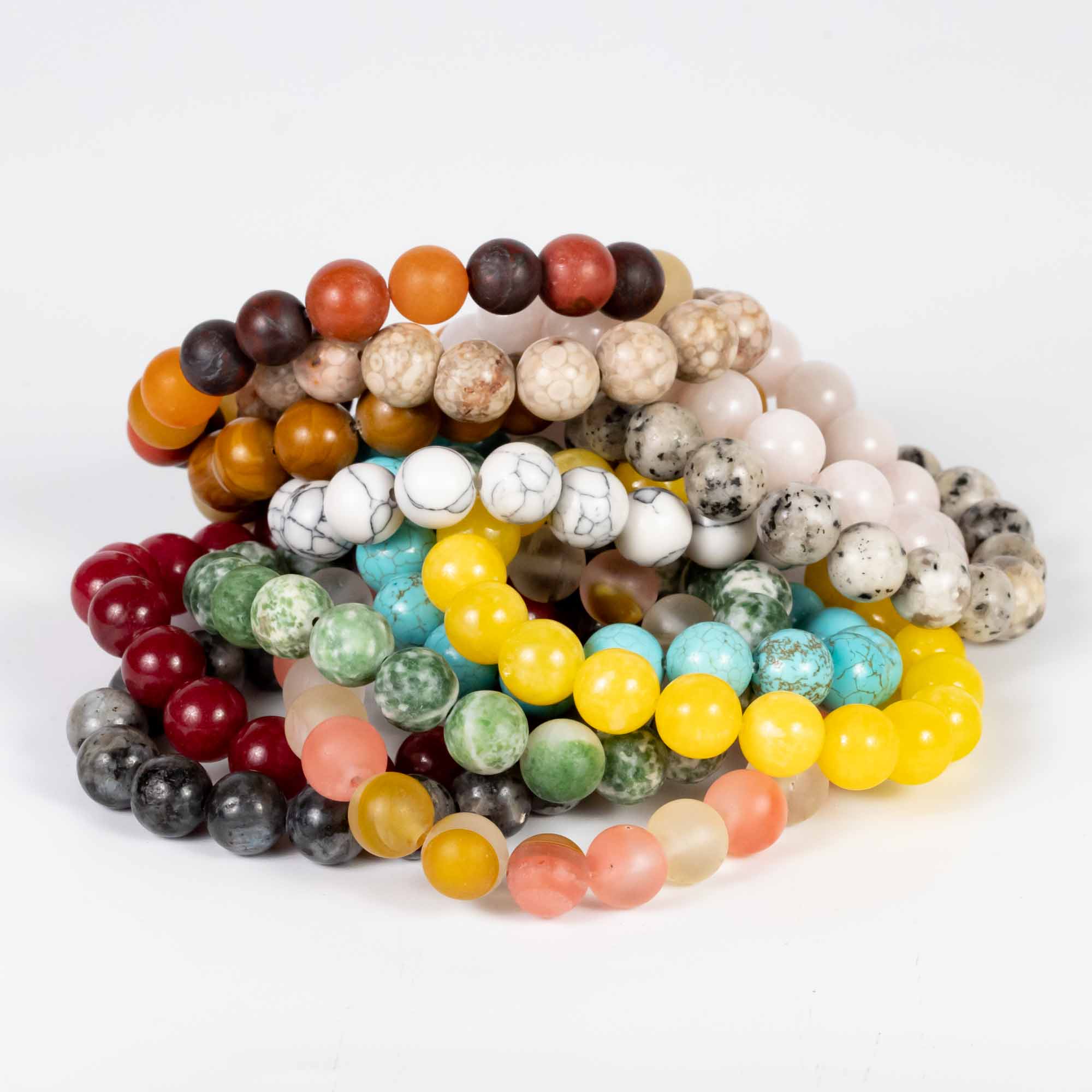 Wholesale Starter Pack - 10mm Round Bead Gemstone Bracelets, Free Displays & Bags