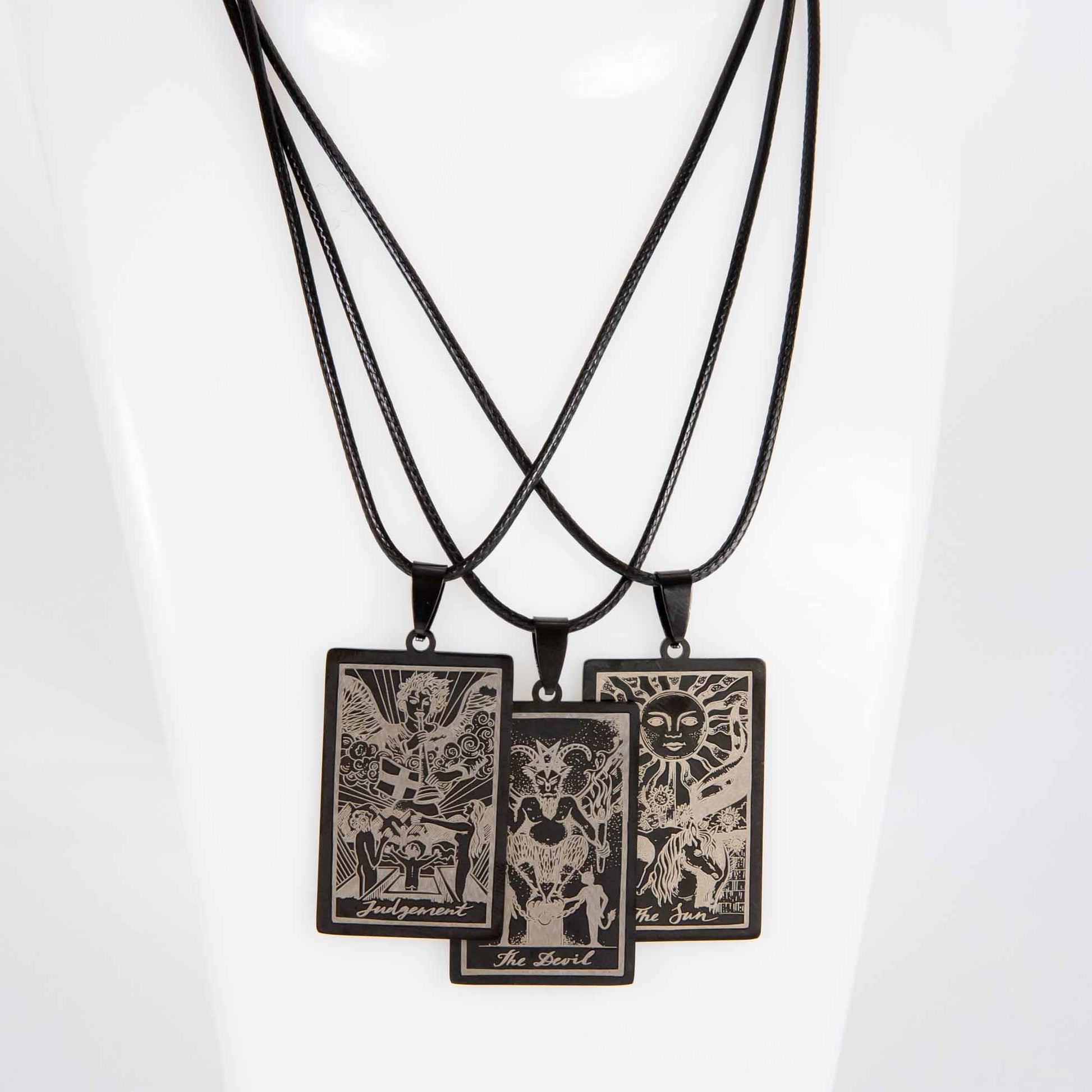 Wholesale 22Pcs Tarot Card Black Gothic Steel Pendant Black Cord Necklace - Mixed Design