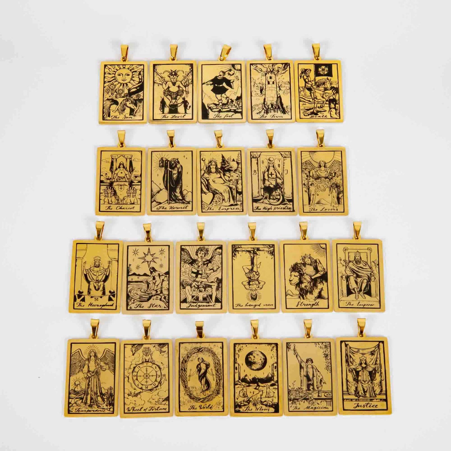 Wholesale 22Pcs Tarot Card Gold Gothic Steel Pendant Chain Necklace - Mixed Design