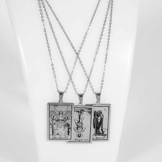 Wholesale 22Pcs Tarot Card Silver Gothic Steel Pendant Chain Necklace - Mixed Design