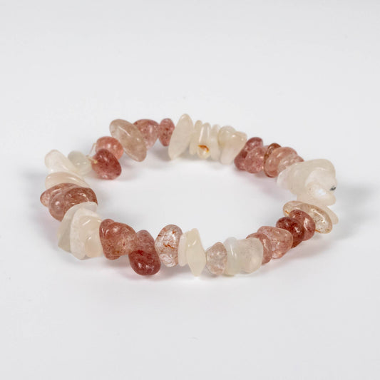 Wholesale 10Pcs Moonstone & Strawberry Quartz Gemstone Chip Bracelet