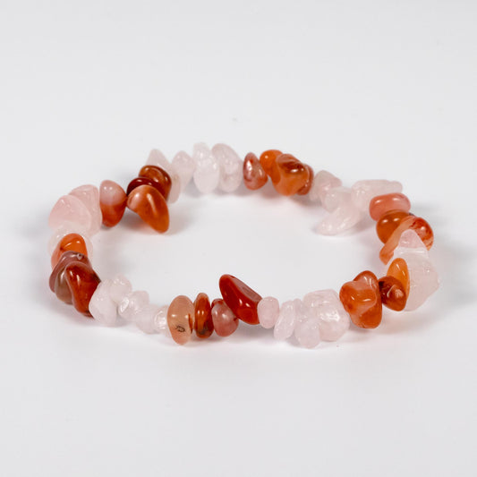 Wholesale 10Pcs Carnelian & Rose Quartz Gemstone Bracelet, Stretch Chip