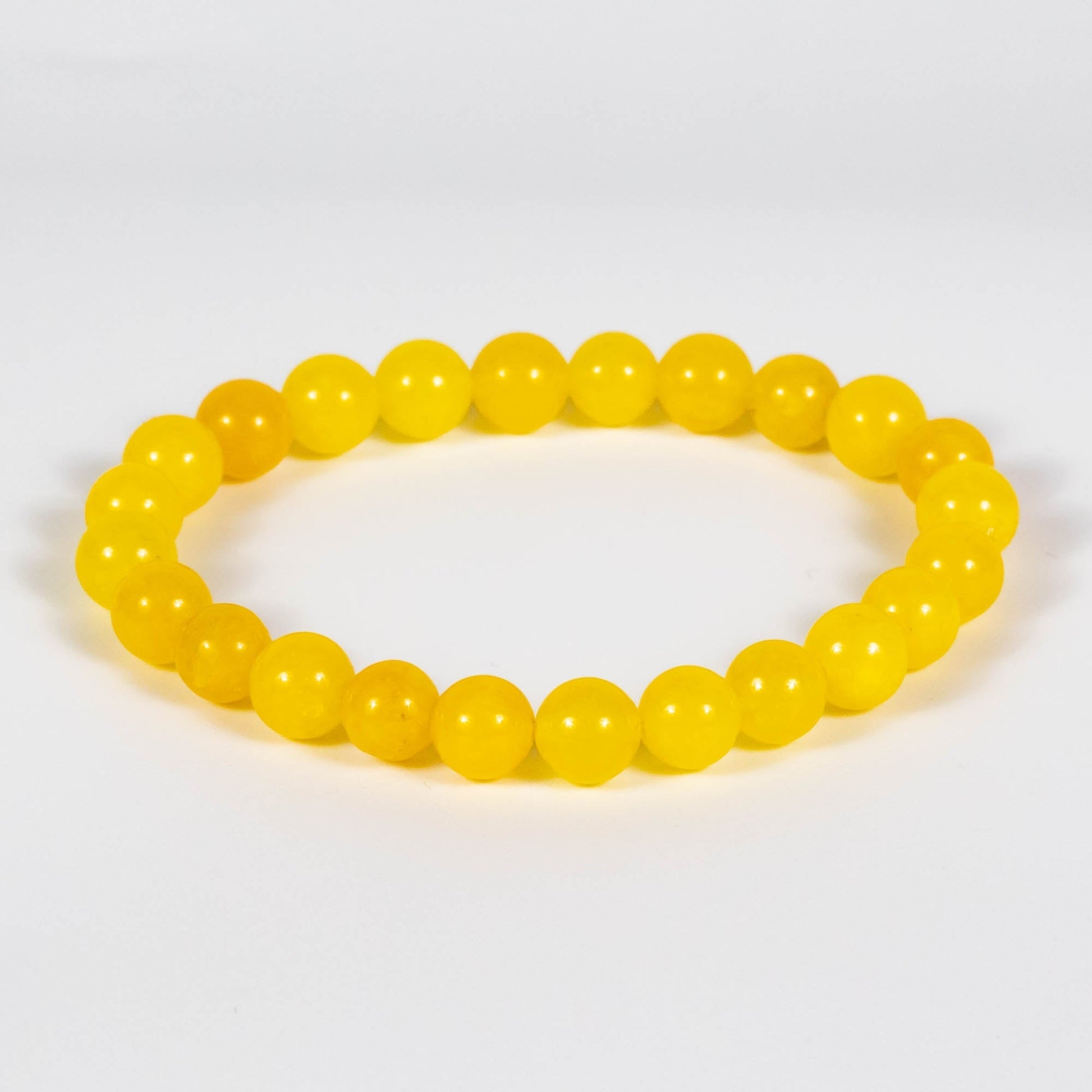 Wholesale 10Pcs Yellow Jade 8mm Round Bead Stretch Gemstone Bracelets